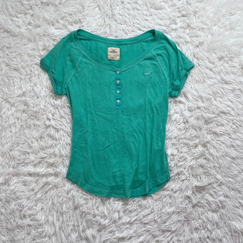 y2k vintage hollister teal button up henley top small
